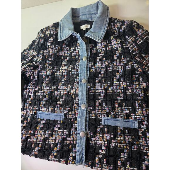 ECRU Black Gray Blue NEW Tweed and Denim Tailored Fit Blazer Jacket SZ PM - NWT - Picture 3 of 10